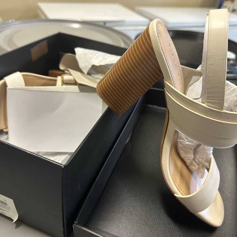 Coach Cream and Brown Peep-Toe Heels